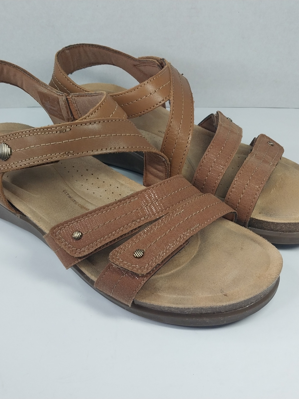Clarks April Cove Sandals Slingback Strappy Adjustable Leather Brown Womens 10 M